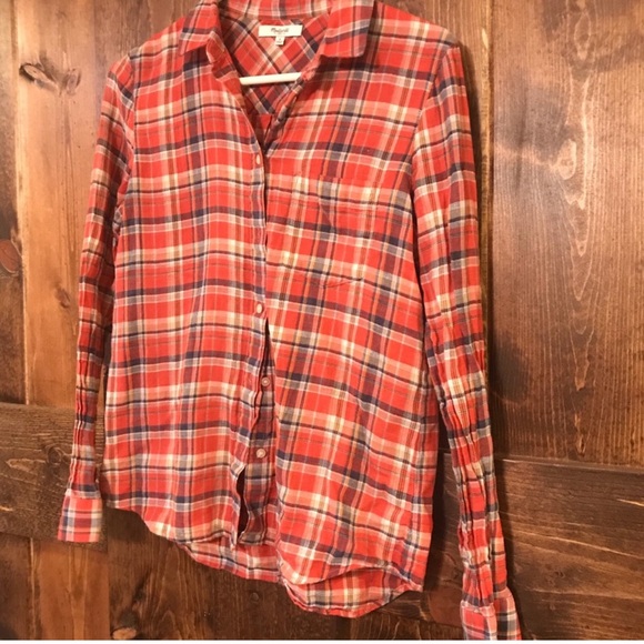 Madewell Women’s Small Red Plaid Shirt EUC - Picture 1 of 3